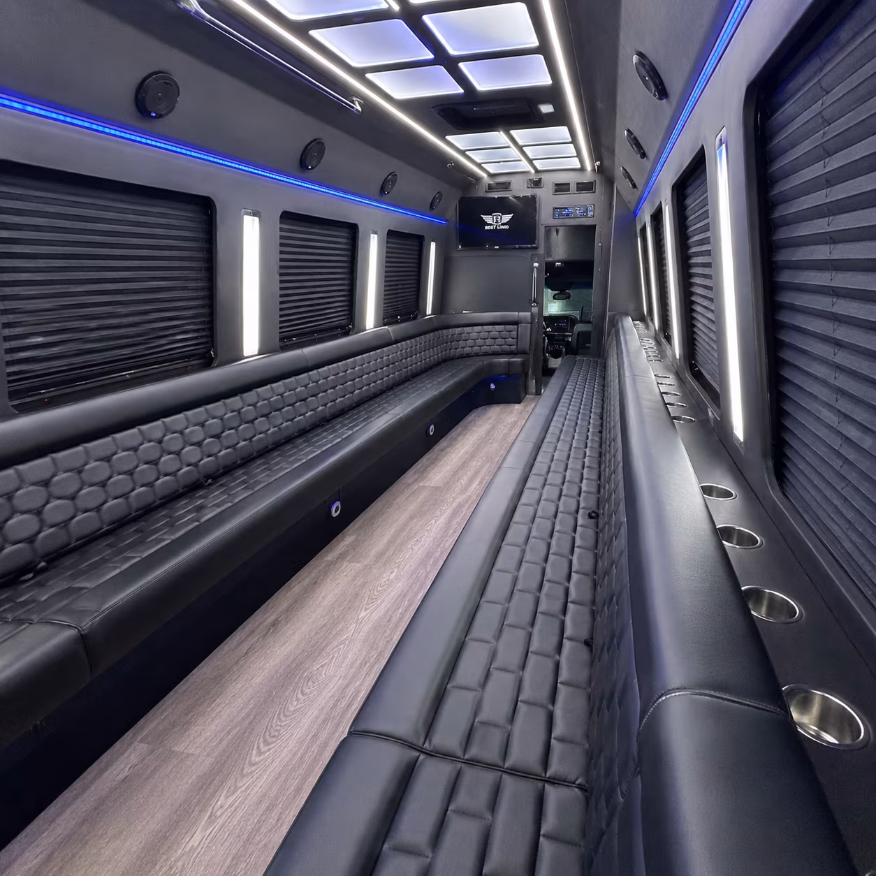 Passenger seating aboard a party bus rental serving Coral Springs